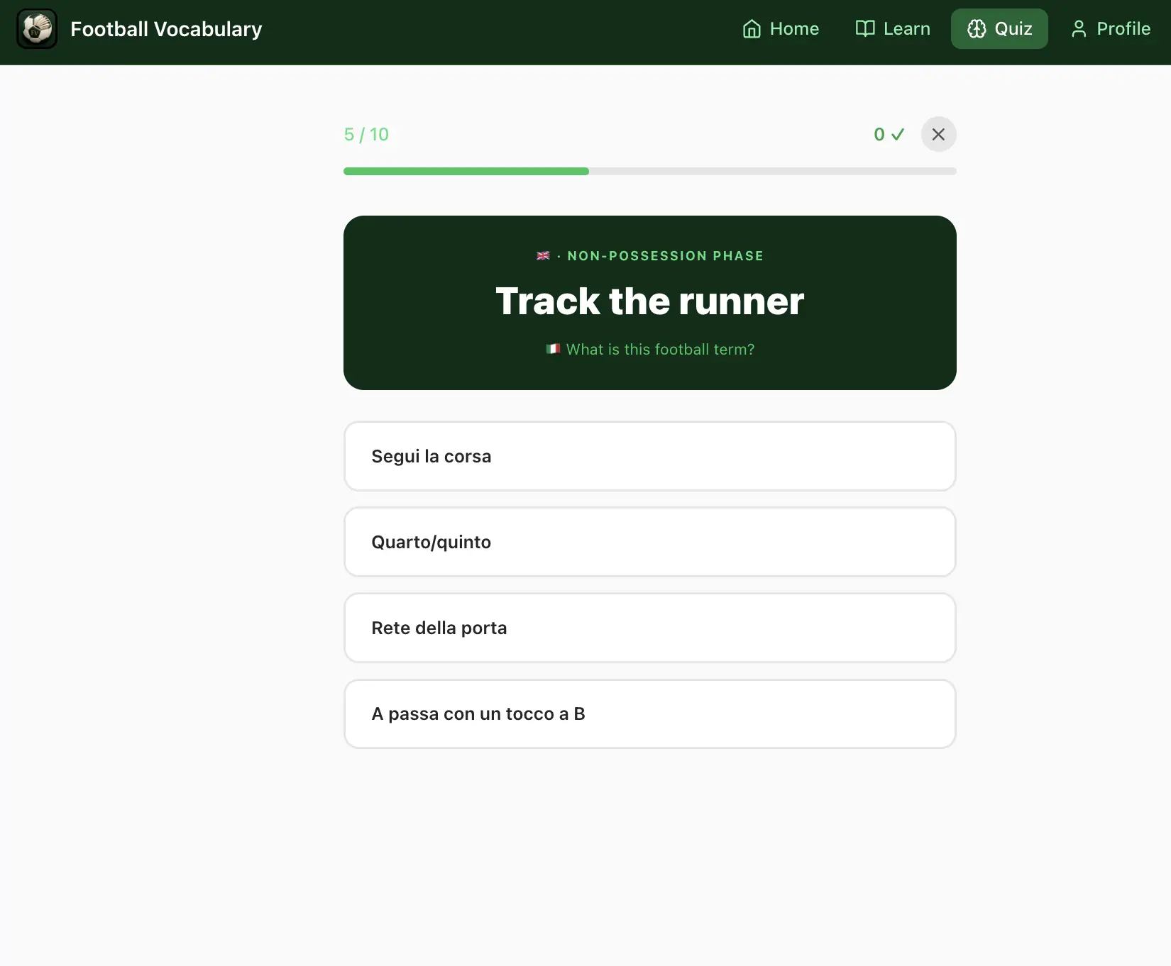 Football Vocabulary — quiz